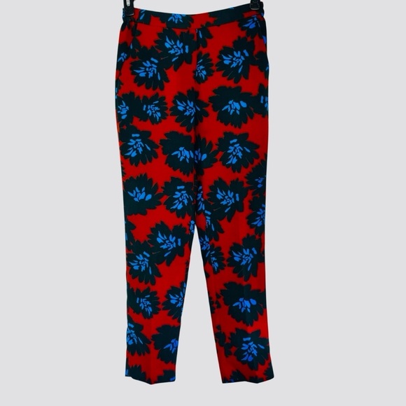 J Crew Pants Firework Floral Tapered Trouser Pants Pull On Career Red Blue sz 4 - Picture 2 of 11